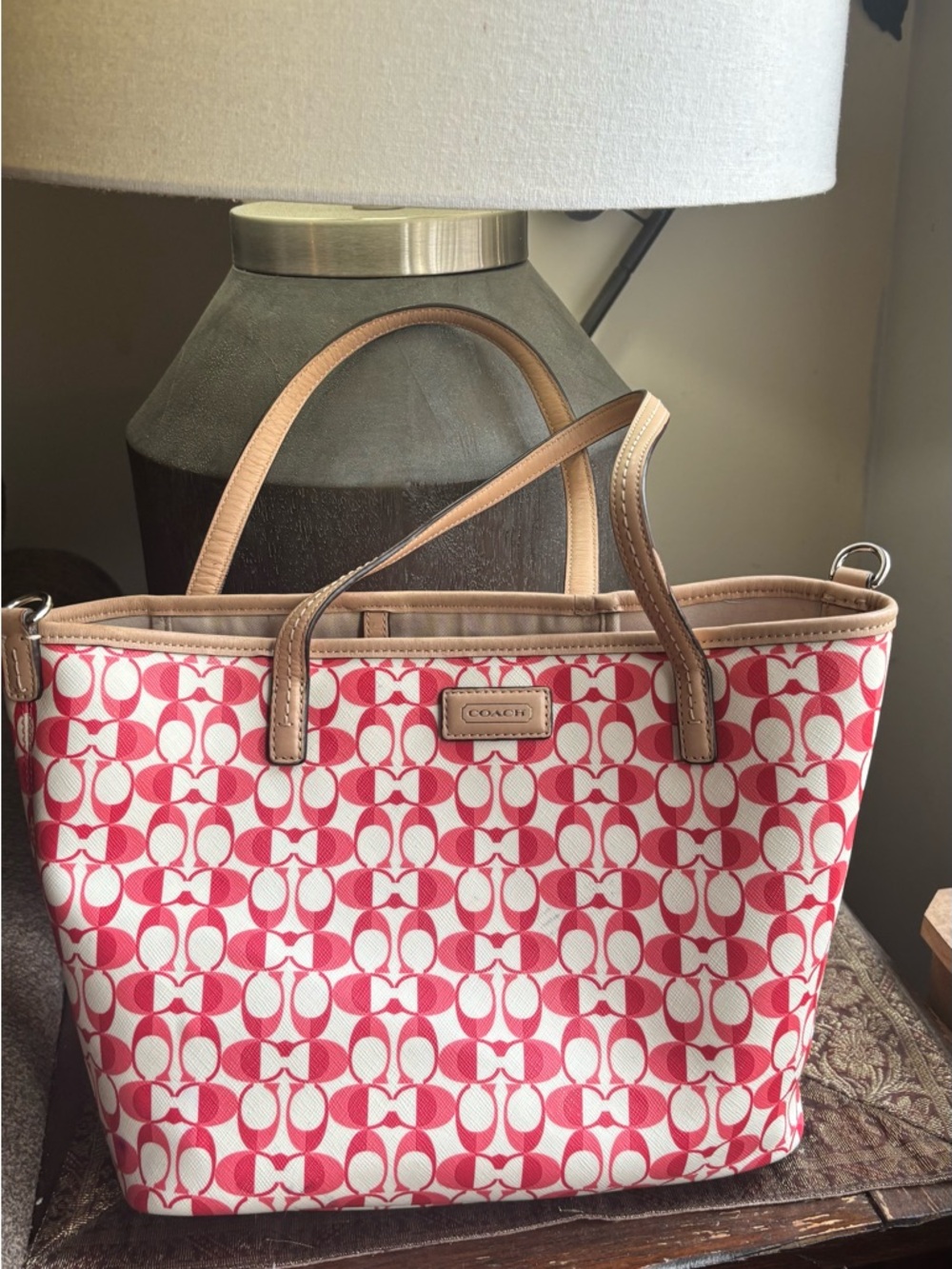 Authentic coach 1941 C monogram signature coated leather trim leather tote